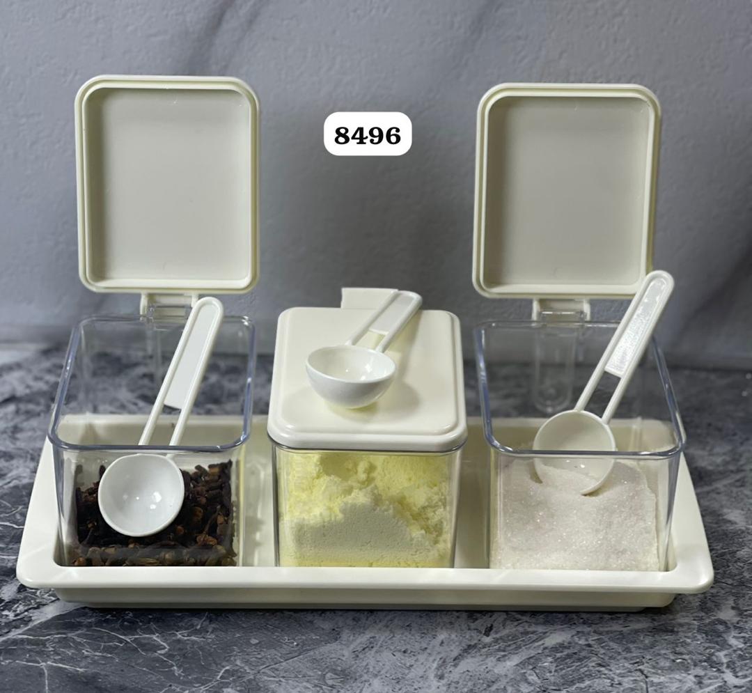 Ensemble Rangement Épices et Condiments 3 Boîtes avec Cuillères - Organisation Cuisine