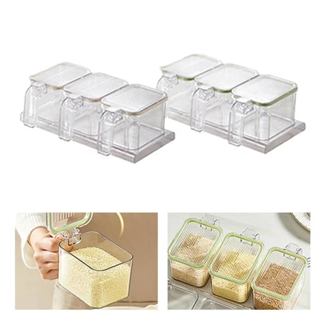 Ensemble Rangement Épices et Condiments 3 Boîtes avec Cuillères - Organisation Cuisine