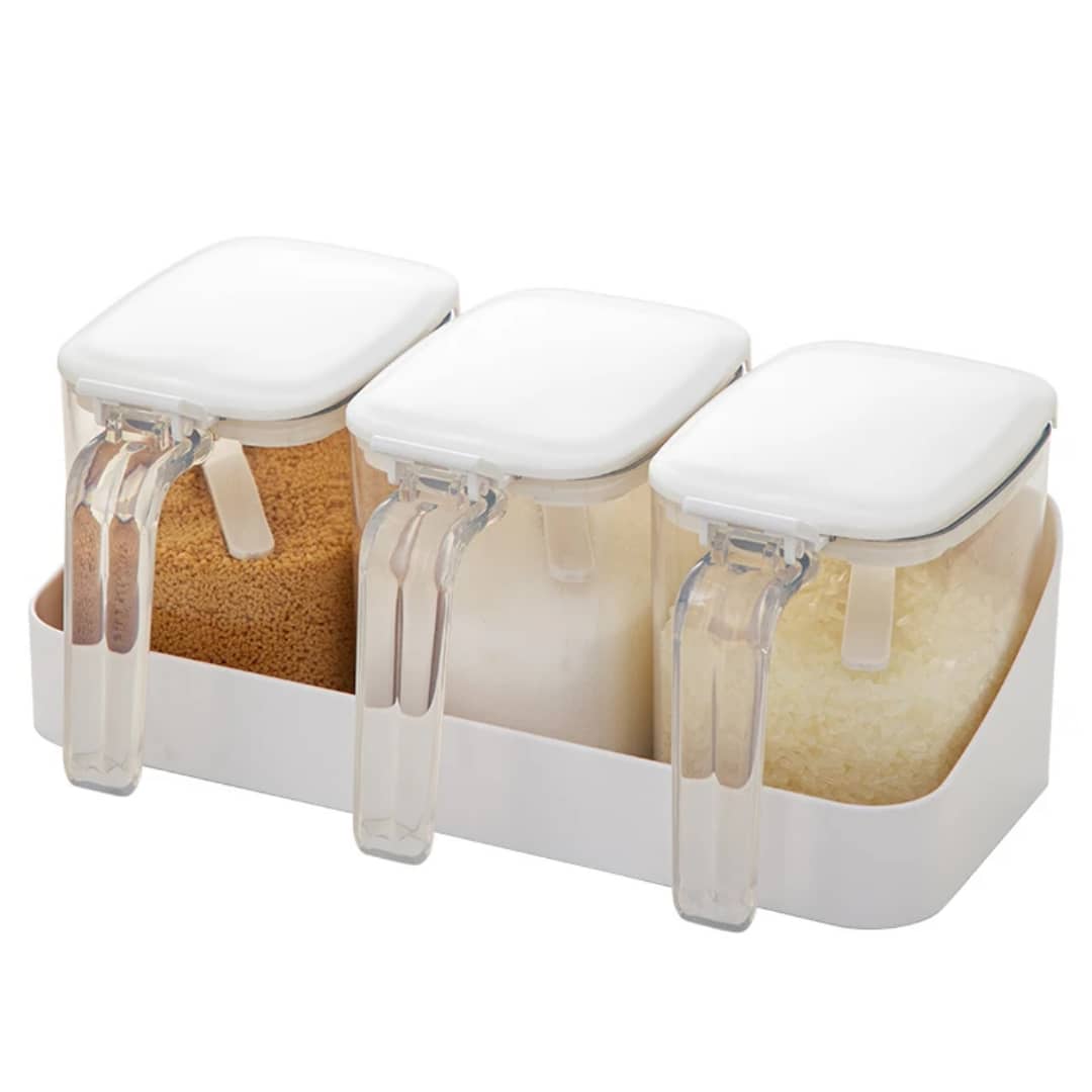 Ensemble Rangement Épices et Condiments 3 Boîtes avec Cuillères - Organisation Cuisine
