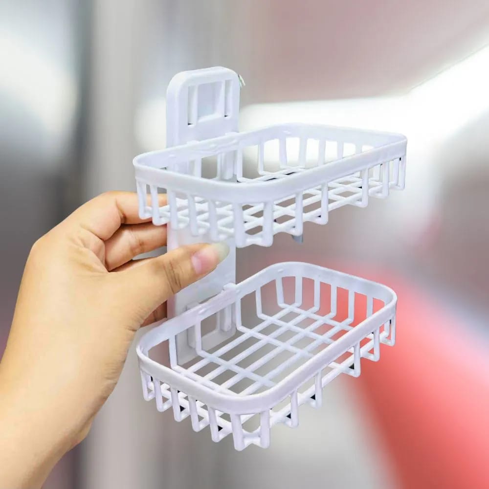 Organisateur de Douche 2 Étages Sans Perçage - Rangement Salle de Bain Mural Blanc