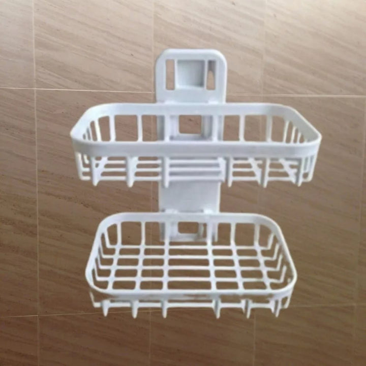 Organisateur de Douche 2 Étages Sans Perçage - Rangement Salle de Bain Mural Blanc