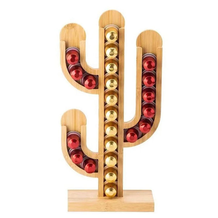 Support à Capsules Cactus en Bambou - Distributeur Café Nespresso Dolce Gusto
