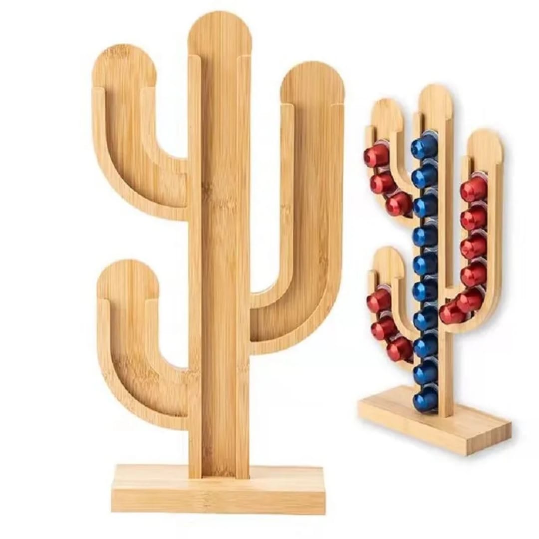 Support à Capsules Cactus en Bambou - Distributeur Café Nespresso Dolce Gusto