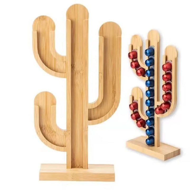 Support à Capsules Cactus en Bambou - Distributeur Café Nespresso Dolce Gusto