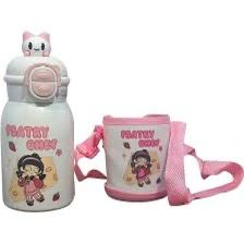 Gourde Enfant 500ml avec Sac Isotherme - Paille Rétractable et Bandoulière - Bleu/Rose