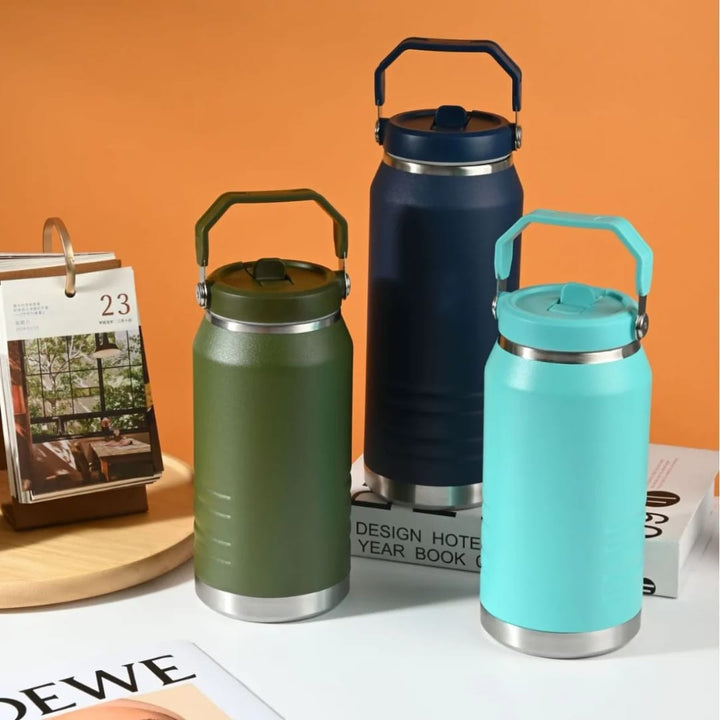 Gourde Isotherme 1900ML avec Paille - Thermos Inox Double Paroi - Bouteille Réutilisable Sport &amp; Voyage