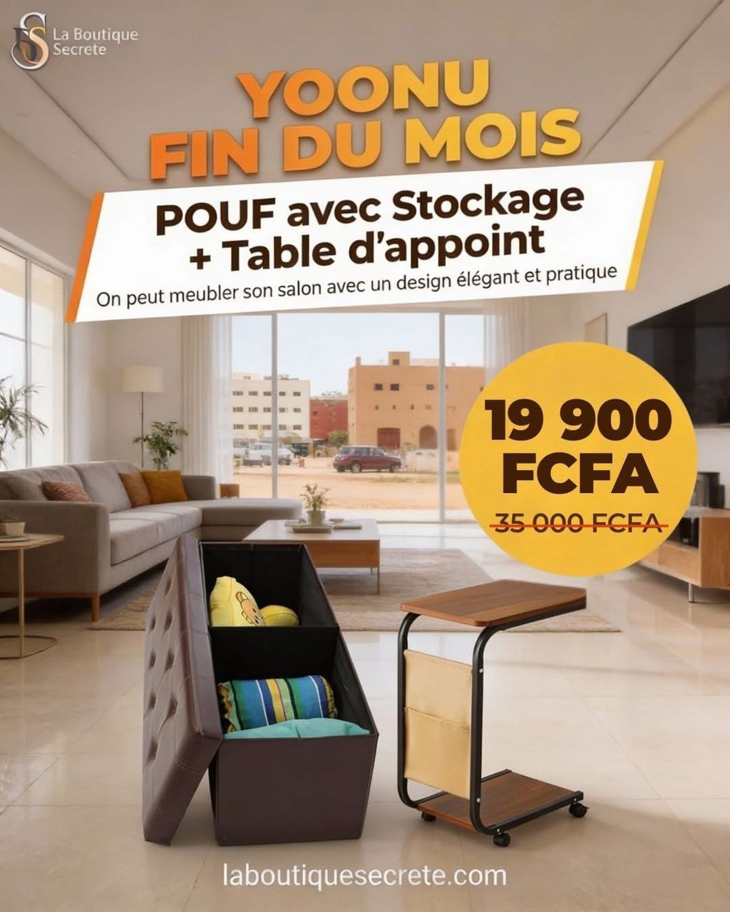 Pouf Coffre de Rangement avec Table d&