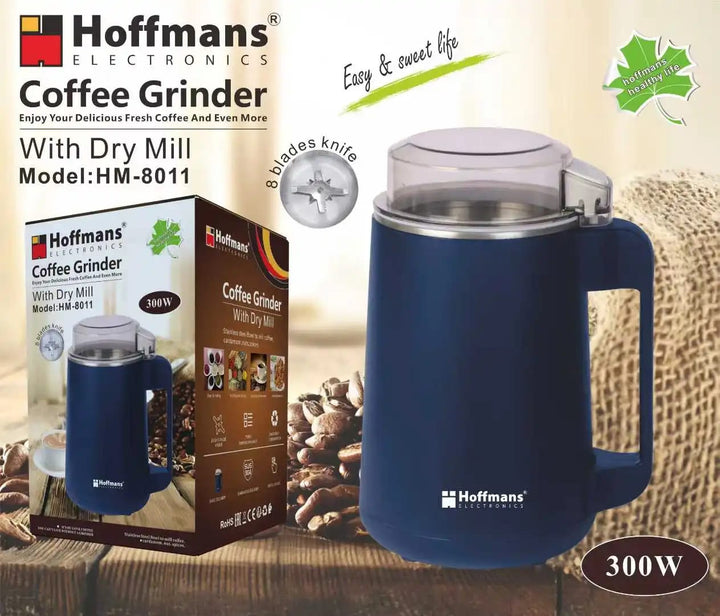Moulin à Café Électrique Hoffmans HM-8011 300W avec Broyeur à Sec - Bleu