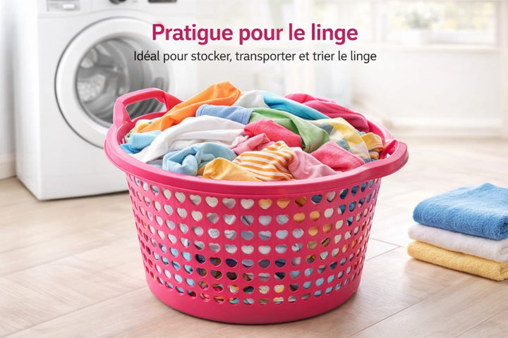 Panier à Linge Rose avec Poignées 47cm - Rangement Pratique pour Lessive