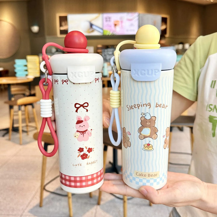 Gourde Isotherme Kawaii 600ml - Bouteille Réutilisable avec Cordon - Idéale Enfants &amp; Adultes
