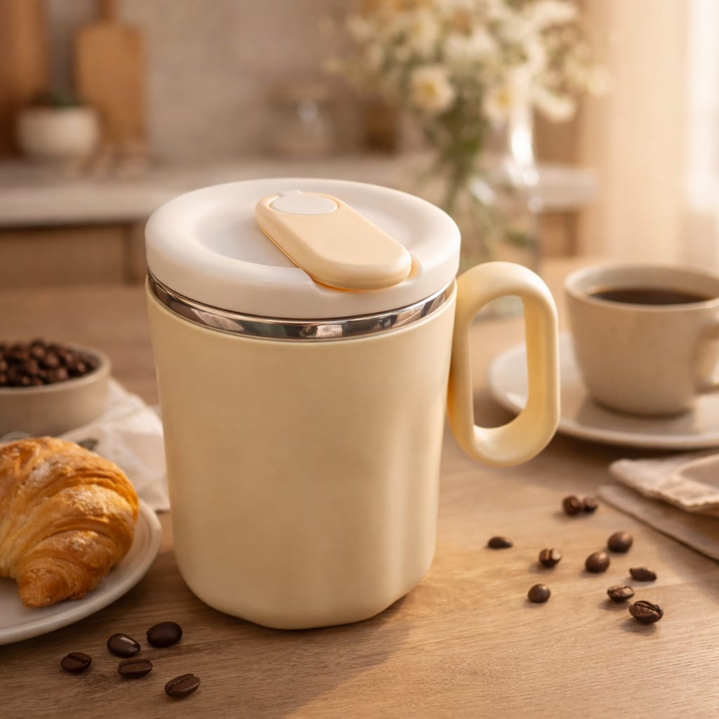 Mug Isotherme Inox 450ml avec Couvercle - Garde Boissons Chaudes &amp; Froides