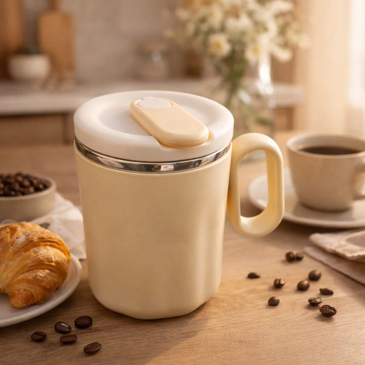 Mug Isotherme Inox 450ml avec Couvercle - Garde Boissons Chaudes &amp; Froides