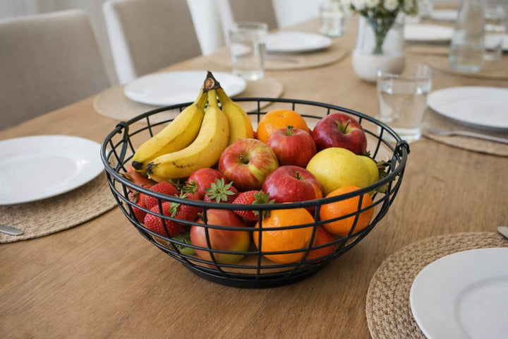 Corbeille à Fruits Design Métal Noir - Rangement Cuisine Élégant