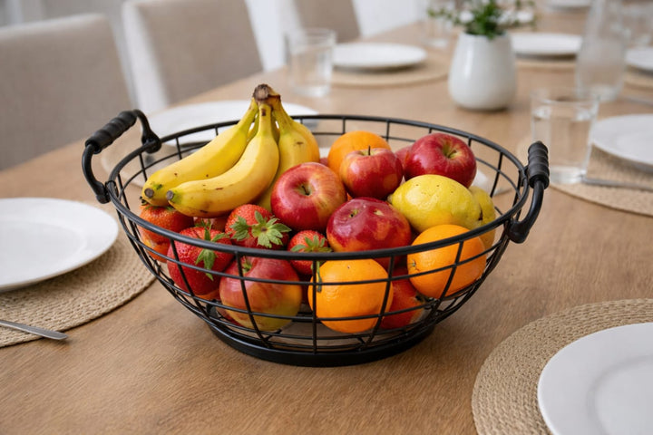 Corbeille à Fruits Design Métal Noir - Rangement Cuisine Élégant