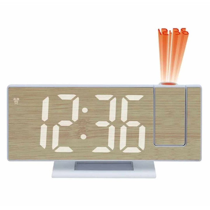 Réveil LED à Projection Bambou - Affichage Digital Miroir avec Porte-Stylos Intégré