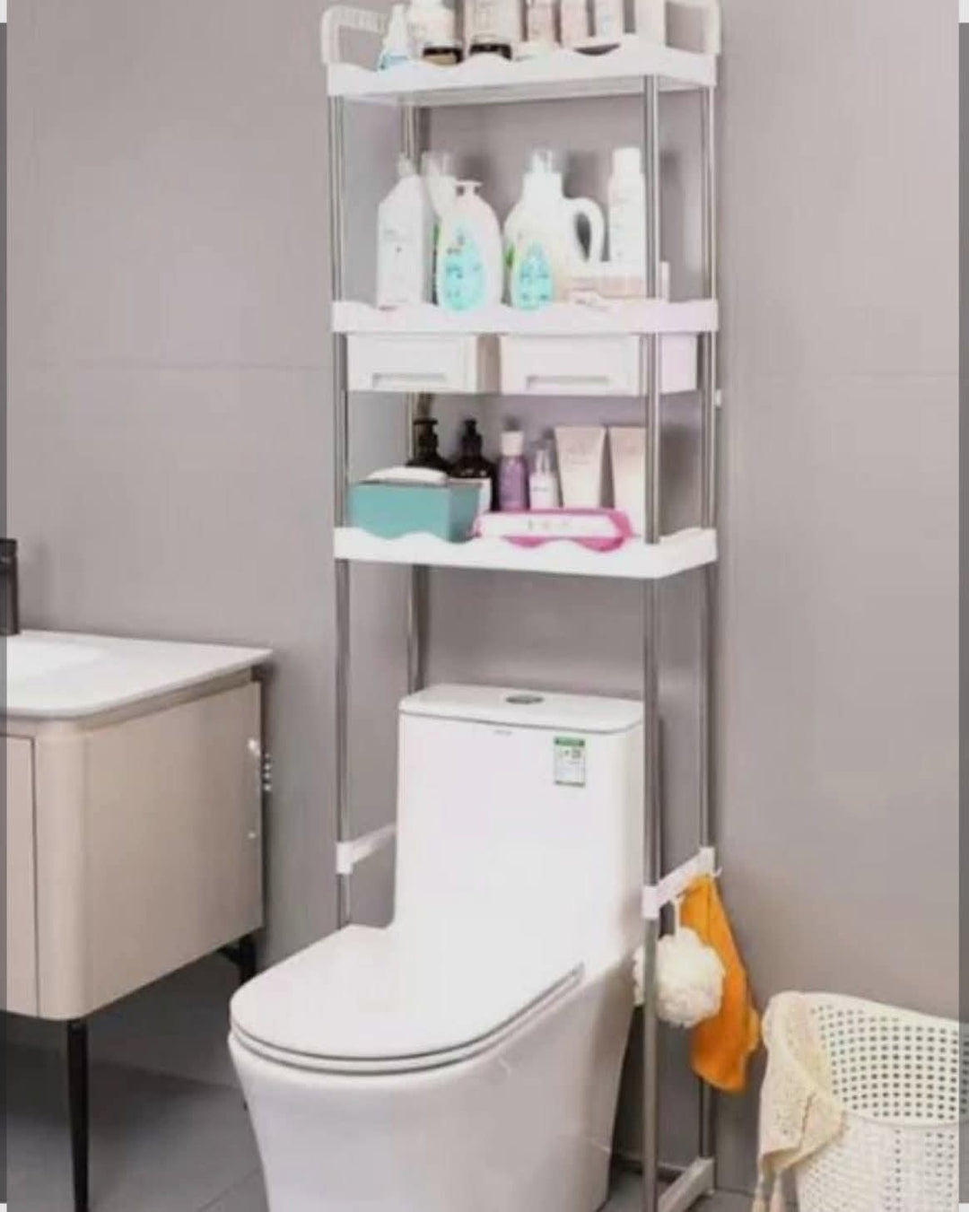 Étagère WC 3 Niveaux Inox avec Tiroirs – Rangement Salle de Bain au-dessus des Toilettes