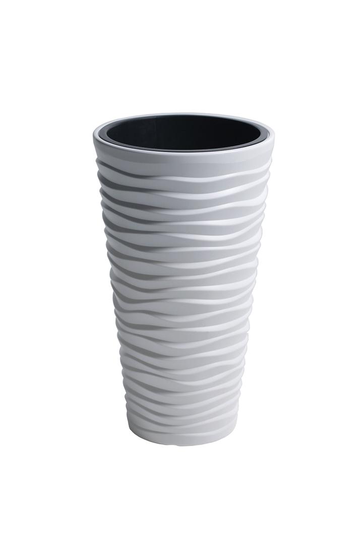 Cache-Pot Ondulé Design – Blanc &amp; Or | Grand Pot Décoratif Intérieur/Extérieur