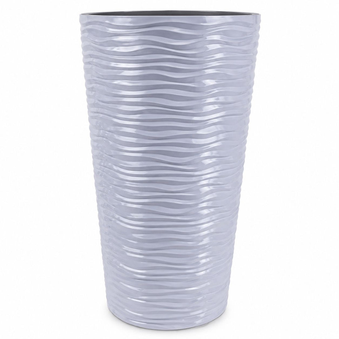 Cache-Pot Ondulé Design – Blanc &amp; Or | Grand Pot Décoratif Intérieur/Extérieur