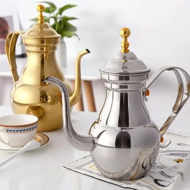 Théière Orientale Inox Dorée – Bouilloire Arabe Style Marocain | Acier Inoxydable Premium