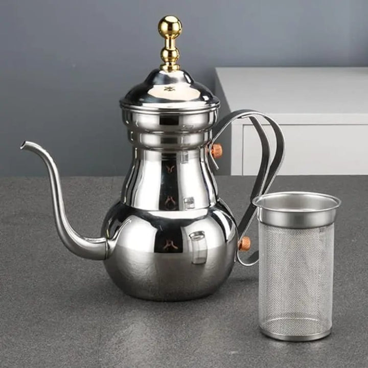 Théière Orientale Inox Dorée – Bouilloire Arabe Style Marocain | Acier Inoxydable Premium