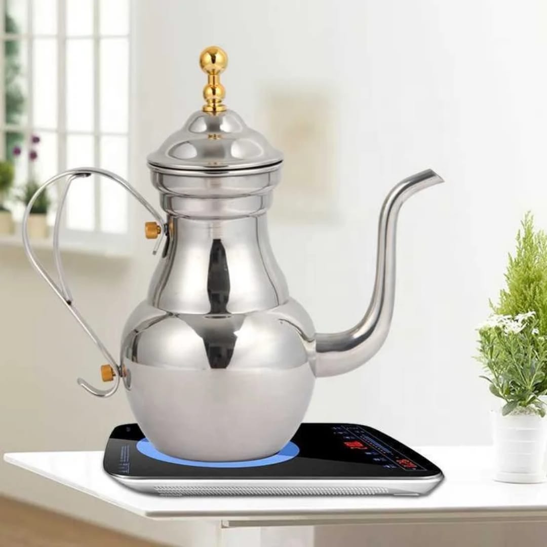 Théière Orientale Inox Dorée – Bouilloire Arabe Style Marocain | Acier Inoxydable Premium