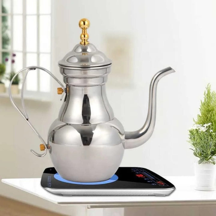 Théière Orientale Inox Dorée – Bouilloire Arabe Style Marocain | Acier Inoxydable Premium