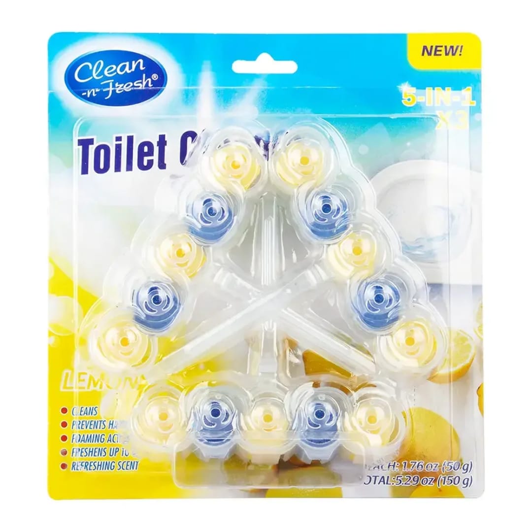 Bloc WC Nettoyant 5-en-1 Citron – Clean-n-Fresh (Pack 3 unités)