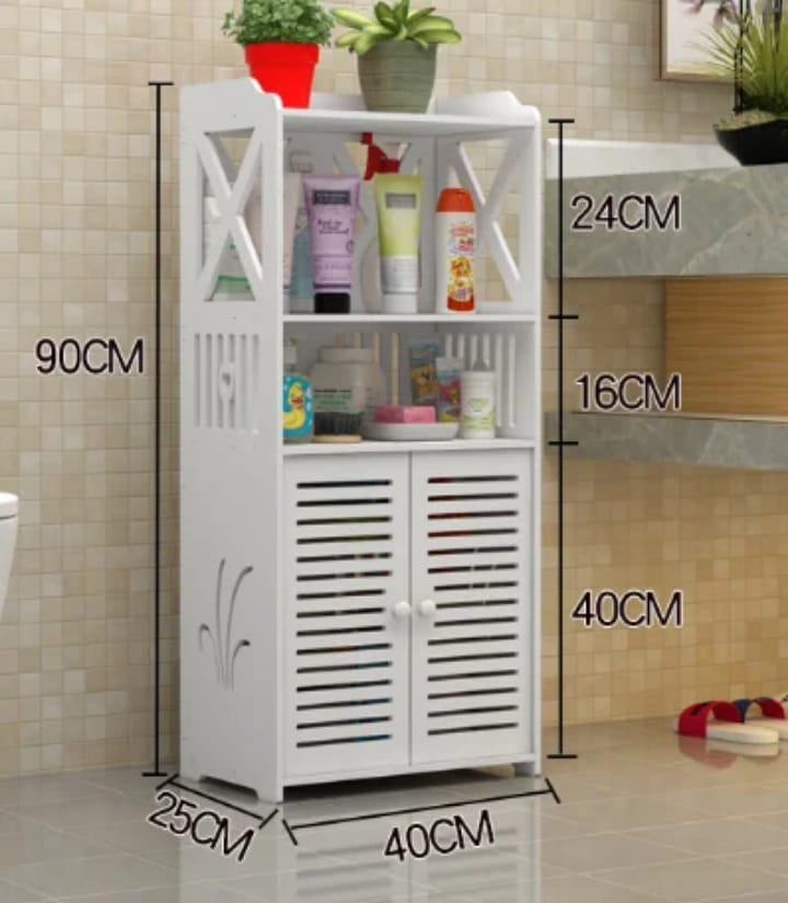 Armoire de Rangement Salle de Bain 90 cm – 2 Portes Battantes &amp; Étagères | Blanc