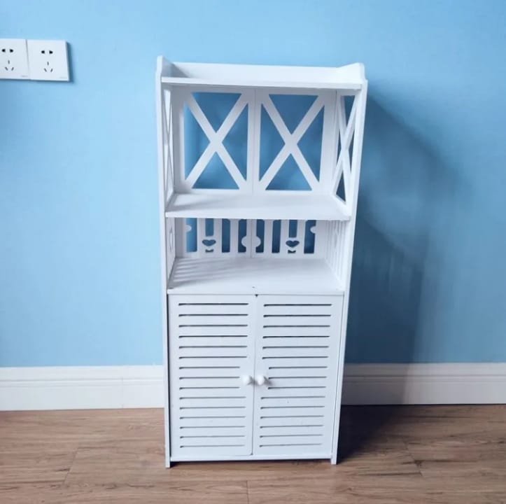 Armoire de Rangement Salle de Bain 90 cm – 2 Portes Battantes &amp; Étagères | Blanc