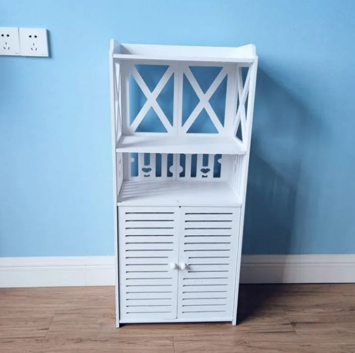 Armoire de Rangement Salle de Bain 90 cm – 2 Portes Battantes &amp; Étagères | Blanc