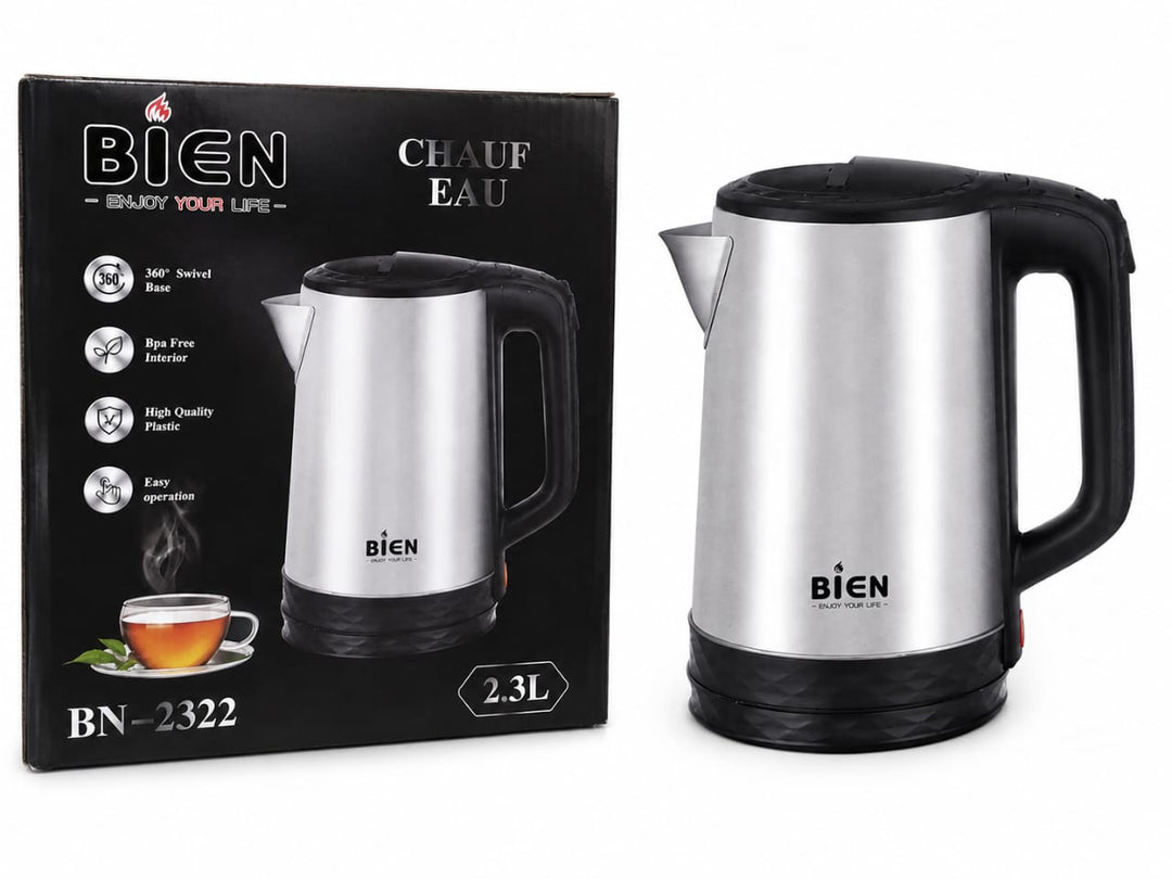 Bouilloire Électrique Inox 2.3L – BIEN BN-2322 | Base 360°, Sans BPA