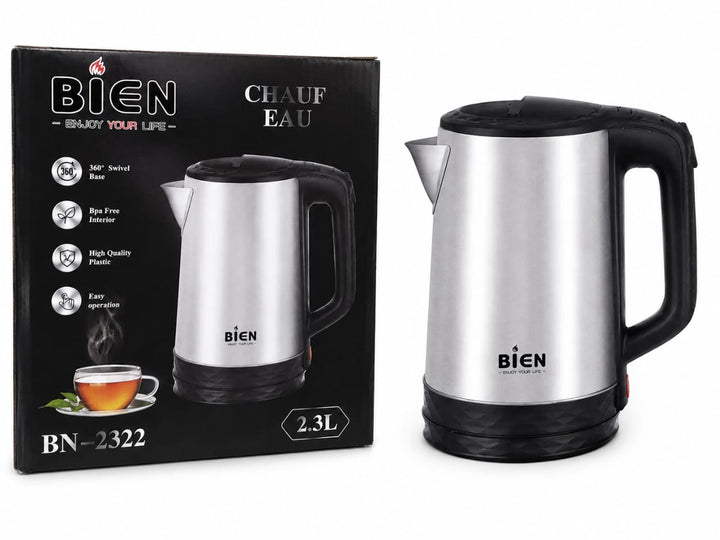 Bouilloire Électrique Inox 2.3L – BIEN BN-2322 | Base 360°, Sans BPA