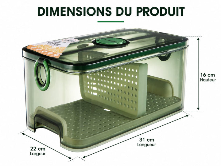 Boîte de Rangement Fraîcheur Réfrigérateur LONGSTAR 8L – Plateau Égouttoir Intégré