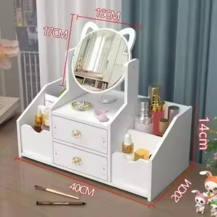 Organisateur de Maquillage avec Miroir Rotatif – Coiffeuse Rangement Cosmétiques