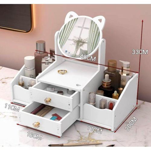 Organisateur de Maquillage avec Miroir Rotatif – Coiffeuse Rangement Cosmétiques