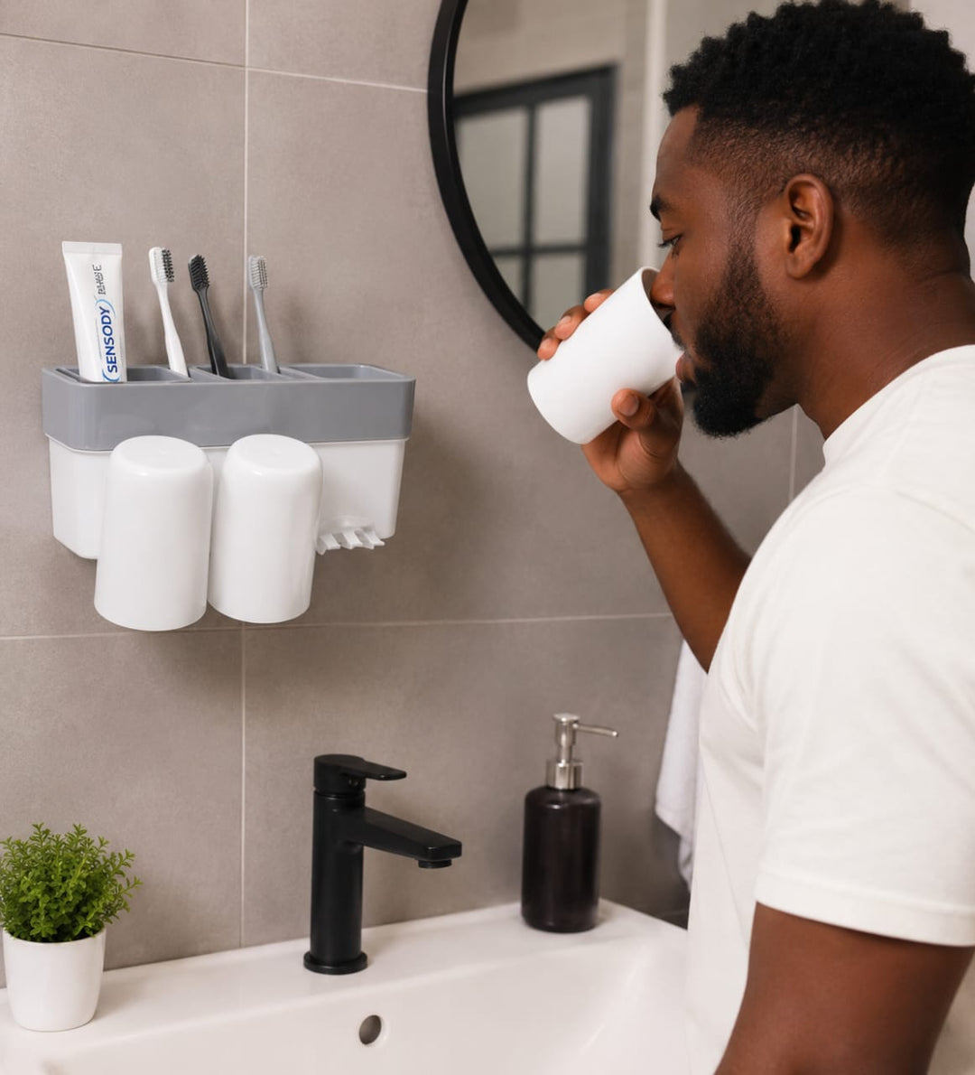 Porte-Brosses à Dents Mural LONGSTAR – 3 Gobelets Sans Perçage