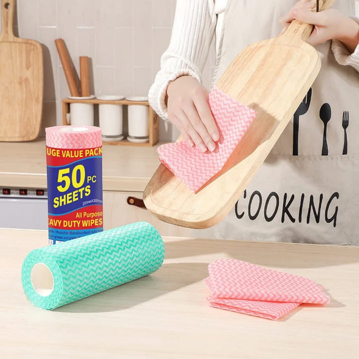 Lingettes Nettoyantes Réutilisables 50 Feuilles – Rouleau Heavy Duty Multiusage