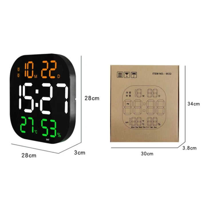 Horloge Murale LED Grand Format avec Télécommande – Heure, Date, Température &amp; Humidité