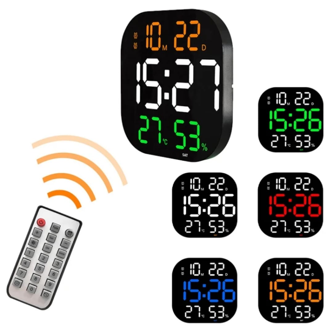 Horloge Murale LED Grand Format avec Télécommande – Heure, Date, Température &amp; Humidité