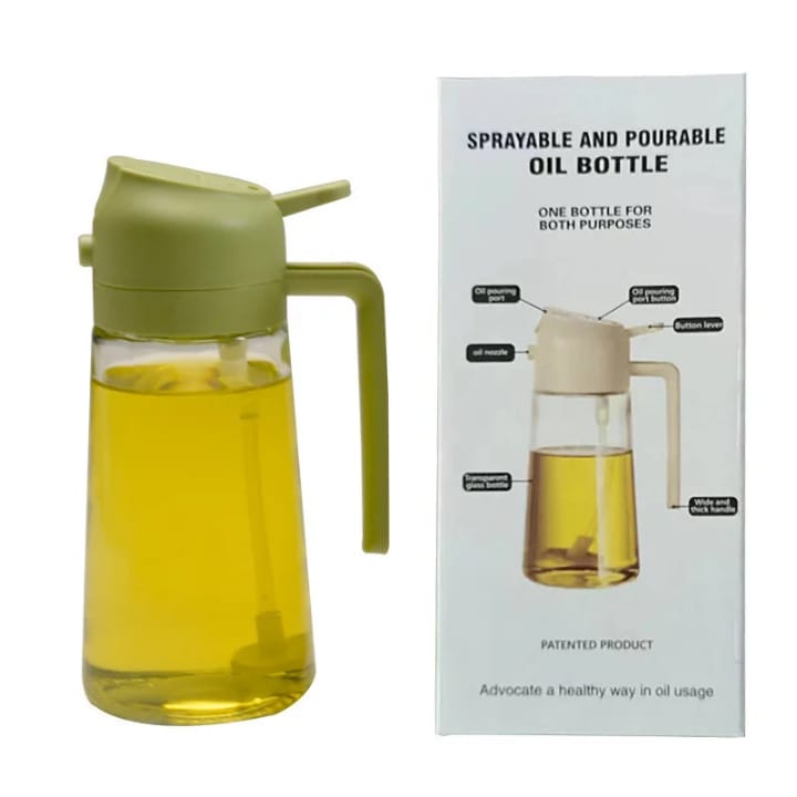 Flacon Huilier 2-en-1 Spray &amp; Verseur en Verre 500ml – Cuisine Saine &amp; Sans Gaspillage
