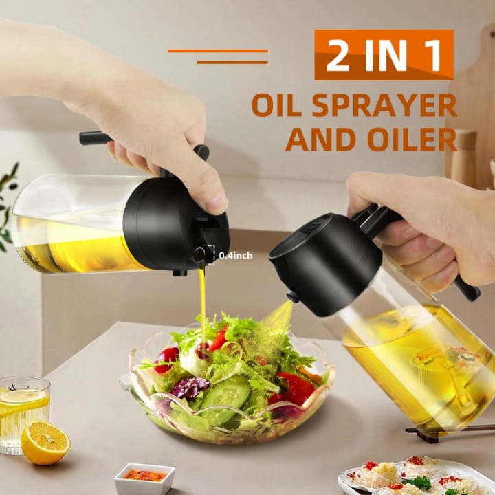 Flacon Huilier 2-en-1 Spray &amp; Verseur en Verre 500ml – Cuisine Saine &amp; Sans Gaspillage