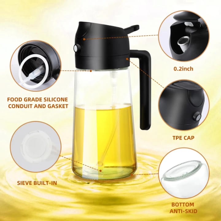 Flacon Huilier 2-en-1 Spray &amp; Verseur en Verre 500ml – Cuisine Saine &amp; Sans Gaspillage