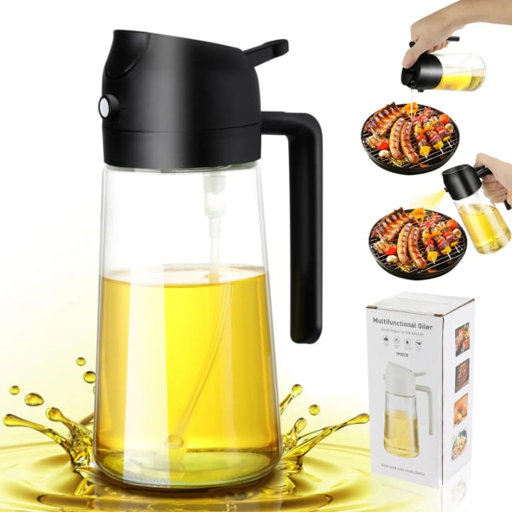 Flacon Huilier 2-en-1 Spray &amp; Verseur en Verre 500ml – Cuisine Saine &amp; Sans Gaspillage