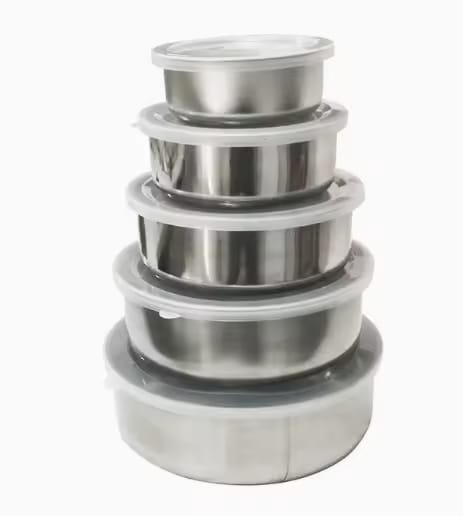 Set de 5 Bols en Inox avec Couvercle Hermétique – Conservation Fraîcheur | 250ml à 1400ml