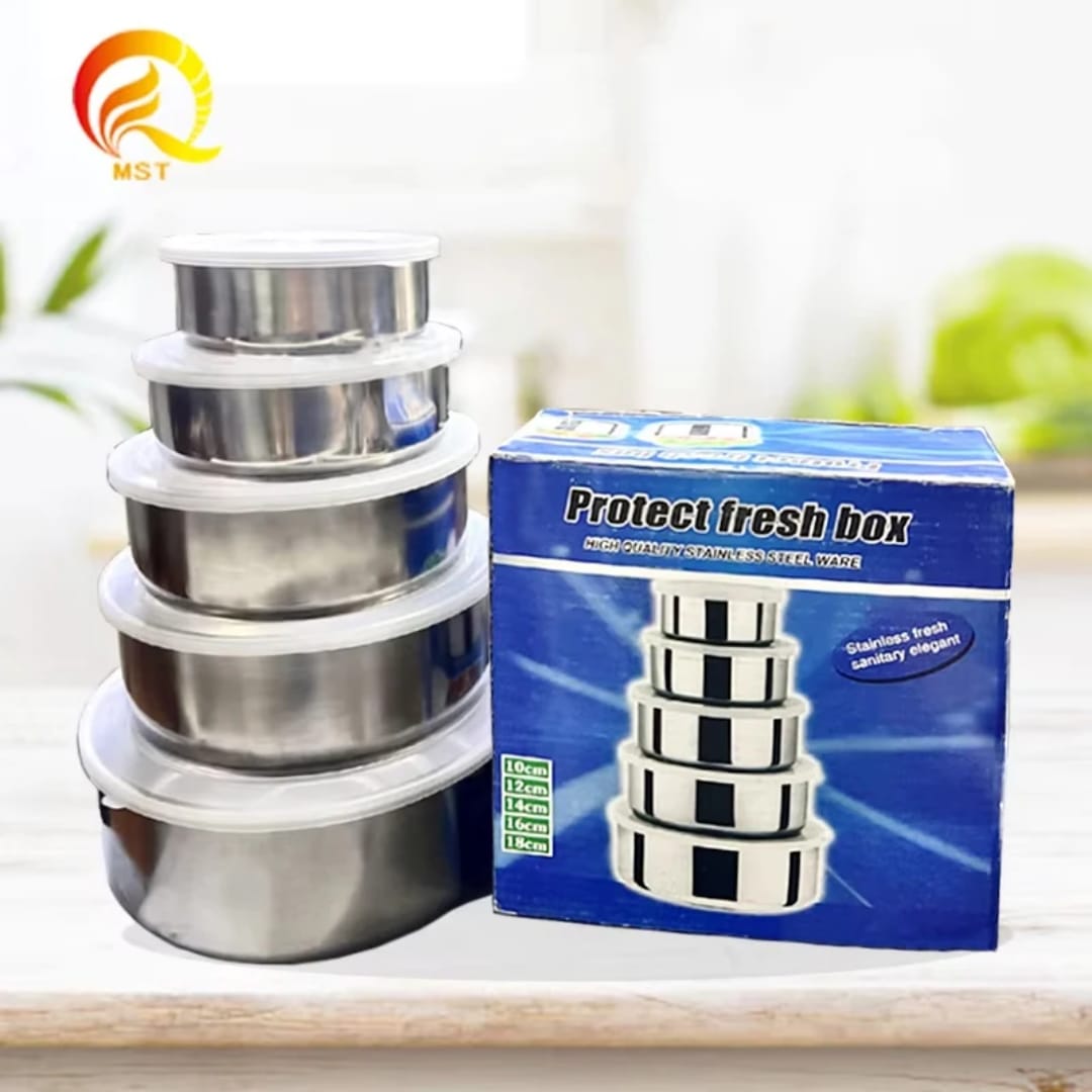 Set de 5 Bols en Inox avec Couvercle Hermétique – Conservation Fraîcheur | 250ml à 1400ml