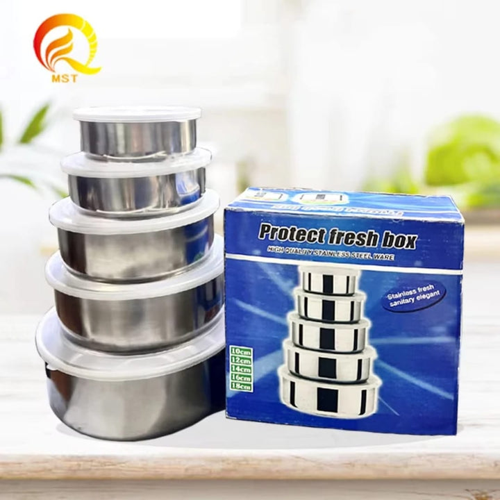 Set de 5 Bols en Inox avec Couvercle Hermétique – Conservation Fraîcheur | 250ml à 1400ml