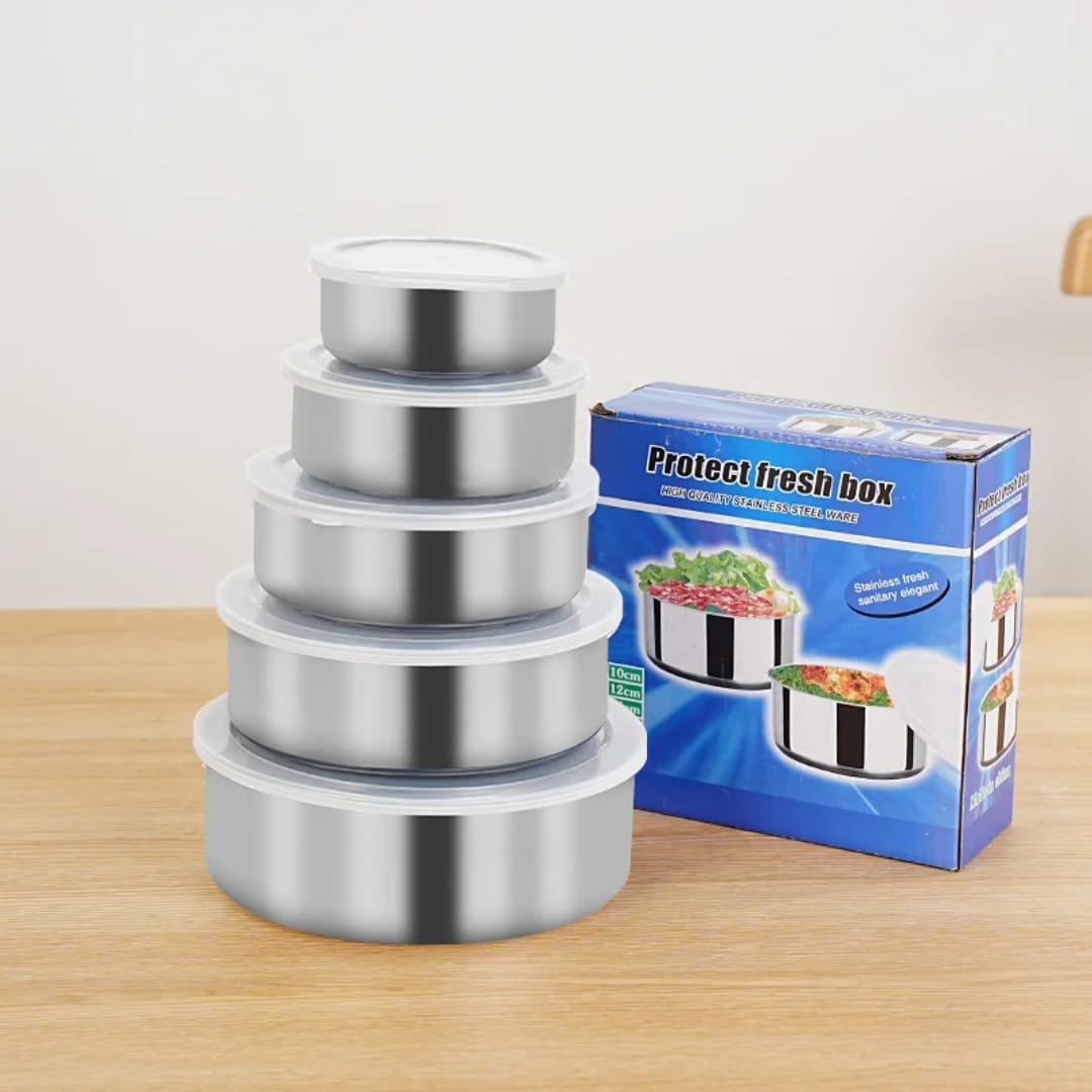 Set de 5 Bols en Inox avec Couvercle Hermétique – Conservation Fraîcheur | 250ml à 1400ml