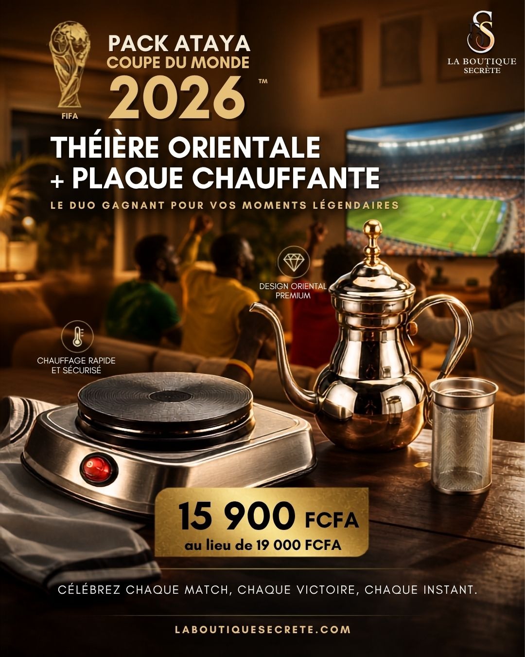 Pack Ataya Coupe du Monde 2026 – Théière Orientale + Plaque Chauffante