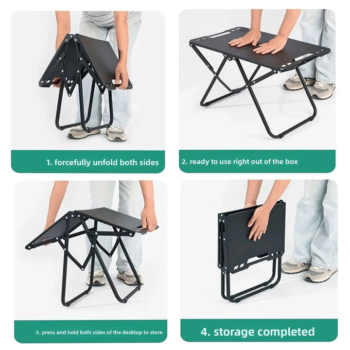Table Pliante Ultra-Compacte Noire – Camping, Salon &amp; Bureau | Rangement Instantané
