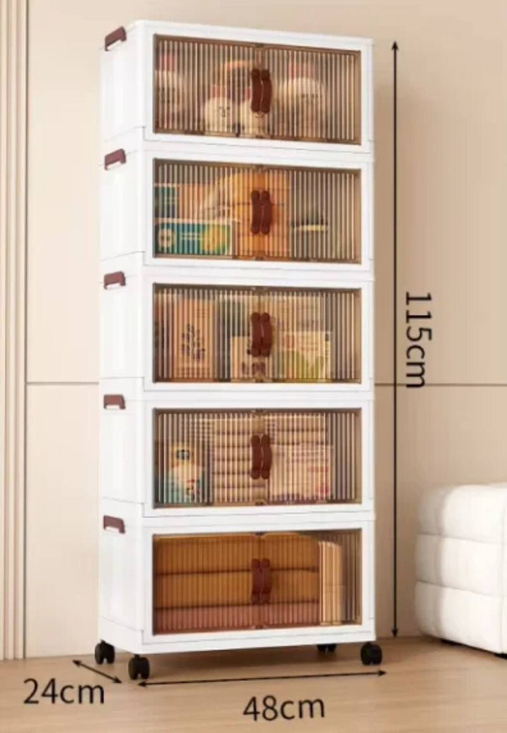 Armoire de Rangement 5 Niveaux avec Roulettes – Meuble Organiseur Empilable Transparent 48cm